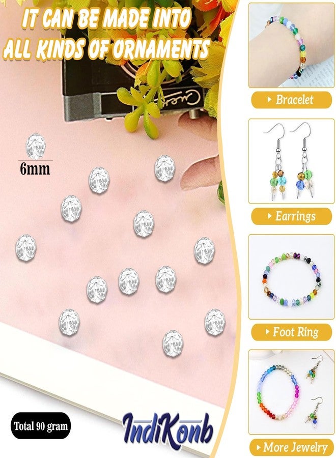 INDIKONB 6mm Glass Crystal Beads for Bracelets & Jewellery Making | Tyre Rondelle Transparent Beads for DIY Craft & Accessories (White) - Image 2